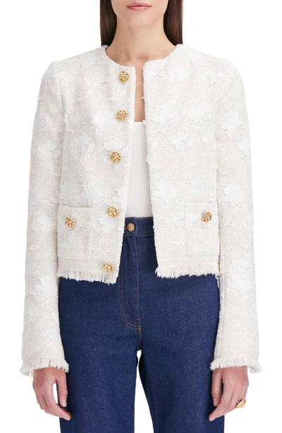 Oscar De La Renta Gardenia Embroidered Tweed Jacket In Ivory White