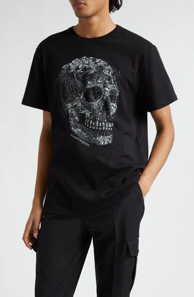 Alexander Mcqueen Skull T-shirt In Black Silver