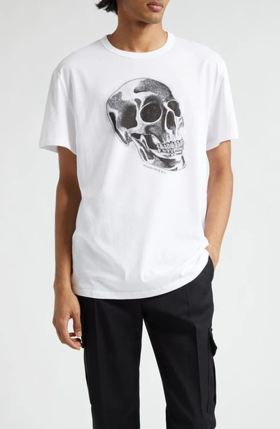 Alexander Mcqueen Dragonfly Skull-print Cotton T-shirt In Grey