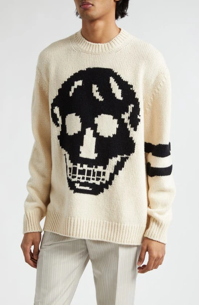 ALEXANDER MCQUEEN SKULL INTARSIA WOOL & CASHMERE CREWNECK SWEATER