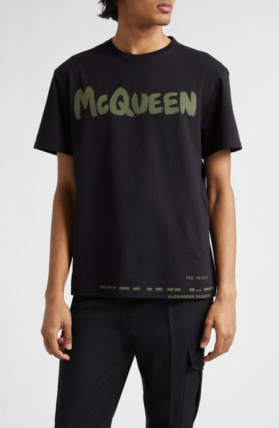 Alexander Mcqueen Mc Queen Graffiti T-shirt In Black,khaki