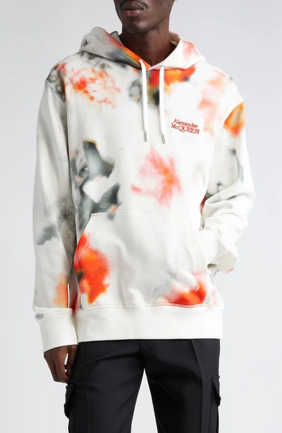 Alexander Mcqueen Floral All Over Print Cotton Hoodie In Red