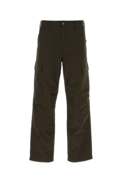 Carhartt Dark Green Cotton Regular Cargo Pant In Brown