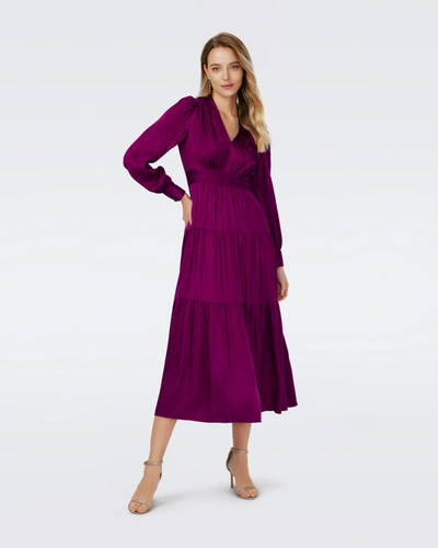 Diane Von Furstenberg Gil Pleated Satin-jacquard Midi Dress In Violet