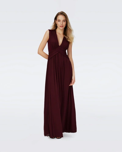 Diane Von Furstenberg Marika Gathered V-neck Maxi Dress In Wine Pink