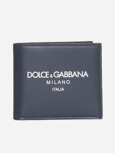 Dolce & Gabbana Logo Leather Bifold Wallet In Blue