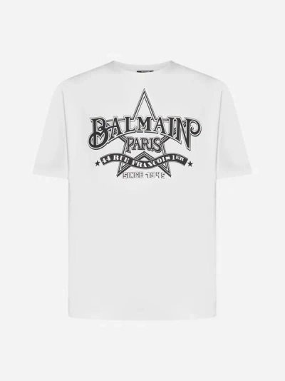 Balmain Star Print Cotton T-shirt In White,black