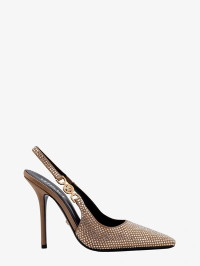 Versace Crystal Stiletto Slingback Pumps In Brown