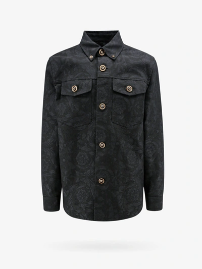 Versace Barocco-jacquard Cotton Shirt Jacket In Grey