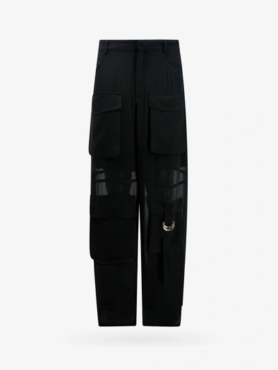 Pinko Black Cargo Pants In Semi-sheer Fabric Woman