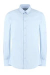 Dolce & Gabbana Long-sleeved Stretch Cotton Shirt In Blue