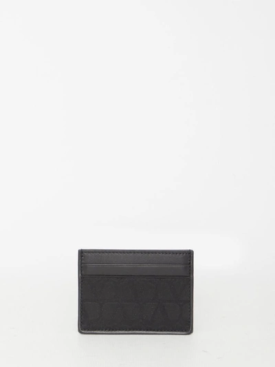 Valentino Garavani Toile Iconographe Leather Cardholder In Black