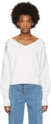 CHLOÉ White Lace Shoulder V-Neck Sweater