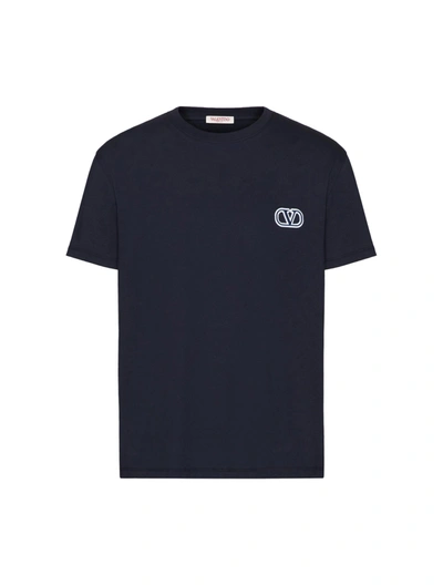 Valentino Cotton T-shirt With Vlogo Signature Patch In Blue