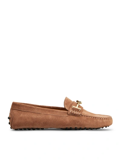 Tod's Mocassino Gommino In Pelle Scamosciata In Brown