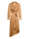 Zimmermann Silk Wrap Midi Dress In Camel