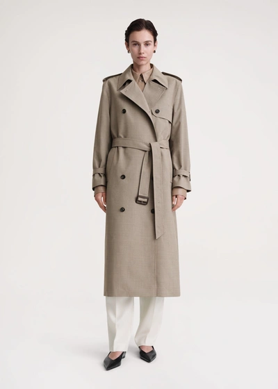 Totême Check-pattern Belted Trench Coat In Biscuit,beige