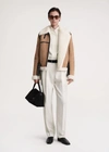 Totême Sheep Shearling Belted Aviator Jacket In Dark Biscuit