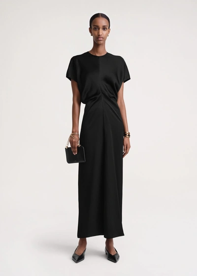 Totême Slouch Waist Satin Midi Dress In Black