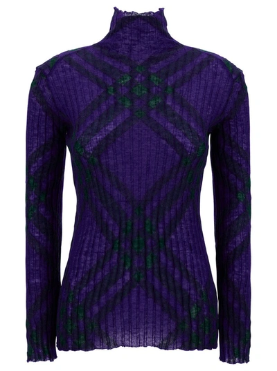 Burberry Plaid-check Mohair-blend Jumper In Violet
