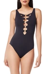 BLEU BY ROD BEATTIE RING ME UP PLUNGE NECK ONE-PIECE SWIMSUIT