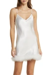 IN BLOOM BY JONQUIL HOPE FAUX FEATHER TRIM SATIN CHEMISE