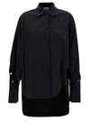 ATTICO BLACK OVERSIZED ASYMMETRIC SHIRT WITH STUDS IN COTTON WOMAN
