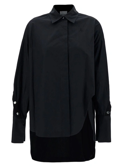Attico Black Oversized Asymmetric Shirt With Studs In Cotton Woman