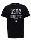 DSQUARED2 BLACK CREWNECK T-SHIRT WITH CONTRASTING LOGO PRINT IN COTTON MAN