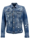 Dsquared2 Distressed Denim Dan Jacket With Crystals In Blu