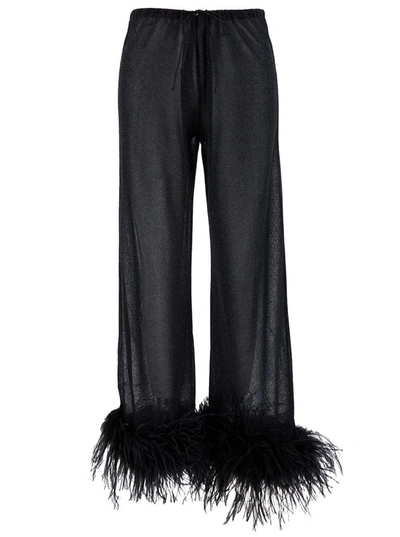 OSEREE 'LUMIÈRE PLUMAGE' BLACK PANTS WITH FEATHERS AND DRAWSTRING IN POLYAMIDE BLEND WOMAN
