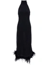 OSEREE LONG BLACK DRESS WITH HIGH NECK AND FEATHERS IN LUREX WOMAN