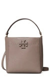 Tory Burch Mcgraw Small Leather Bucket Bag In Silver Maple