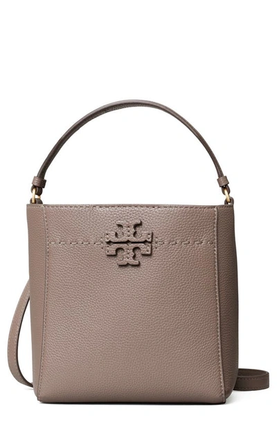 Tory Burch Mcgraw Small Leather Bucket Bag In Silver Maple
