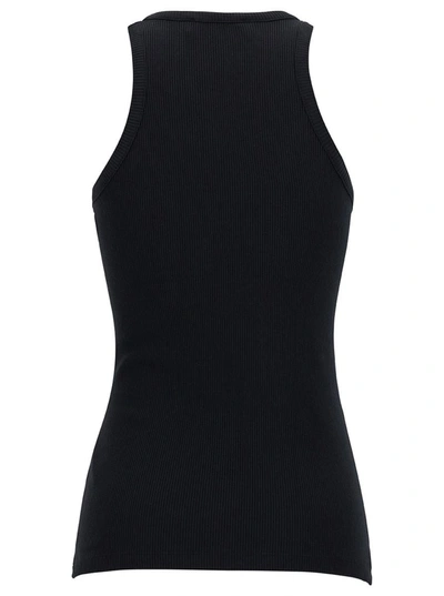 Attico Black Ribbed Tank Top With Logo Embroidery And Passementerie In Jersey Woman
