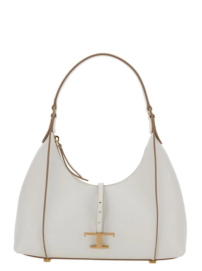 Tod's White Shoulder Bag With T Timeless Charm In Leather Woman
