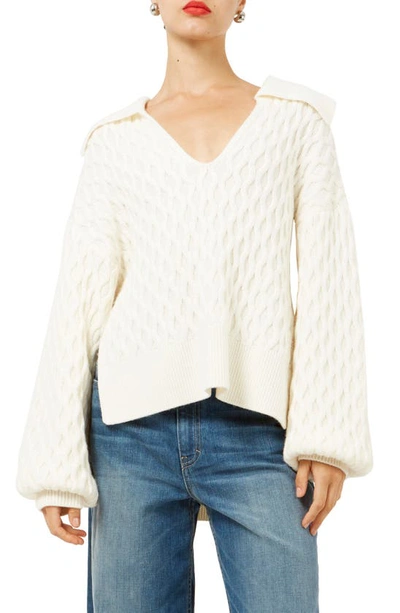 Equipment Raysha V-neck Cable-knit Wool Jumper In Nature_white
