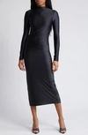 Good American Funnel Neck Long Sleeve Body-con Midi Dress In Black001