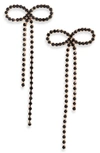 Open Edit Crystal Bow Drop Earrings In Black- Gold