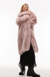 Topshop Longline Faux Fur Coat In Pink