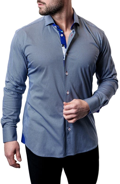 MACEOO MACEOO EINSTEIN MICRO CUBE BLUE CONTEMPORARY FIT BUTTON-UP SHIRT