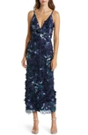 Helsi Nora Deep V-neck Sequin & Applique Midi Dress In Blue