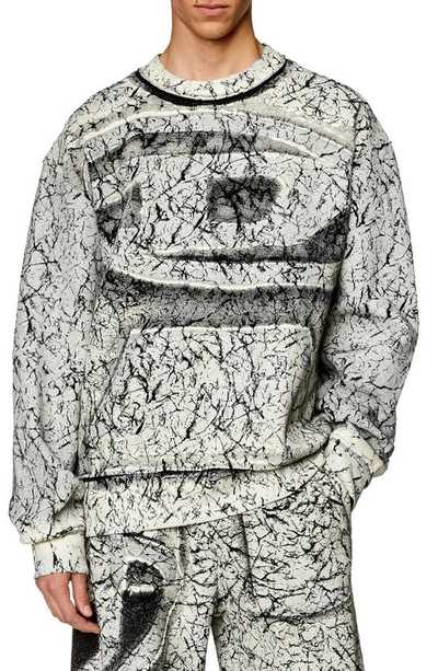 Diesel S-macoval Cracked-effect Cotton Sweatshirt In 9xxa