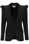 Alexander Mcqueen Ruffle Single-breasted Wrap Blazer Jacket In Black