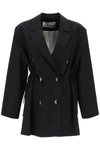Ganni Oversized String-tie Double-breasted Blazer In Black