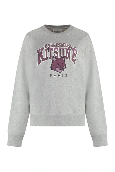Maison Kitsuné "college Fox" Crew Neck Sweatshirt In Grey