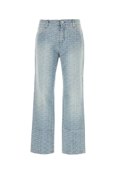 Balmain Embroidered Straight Leg Denim Jeans In Printed