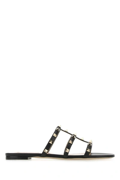 Valentino Garavani Rockstud Leather Sandals In Black