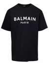 BALMAIN BLACK CREW NECK T-SHIRT WITH LOGO PRINT ON THE CHEST IN COTTON MAN
