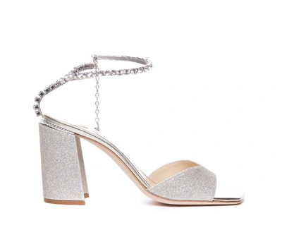 Jimmy Choo Saeda Glitter Crystal Ankle-strap Sandals In Silver